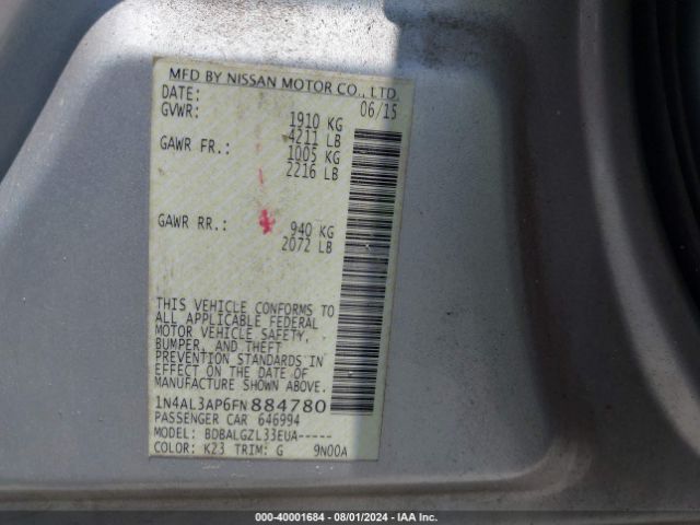 Photo 8 VIN: 1N4AL3AP6FN884780 - NISSAN ALTIMA 