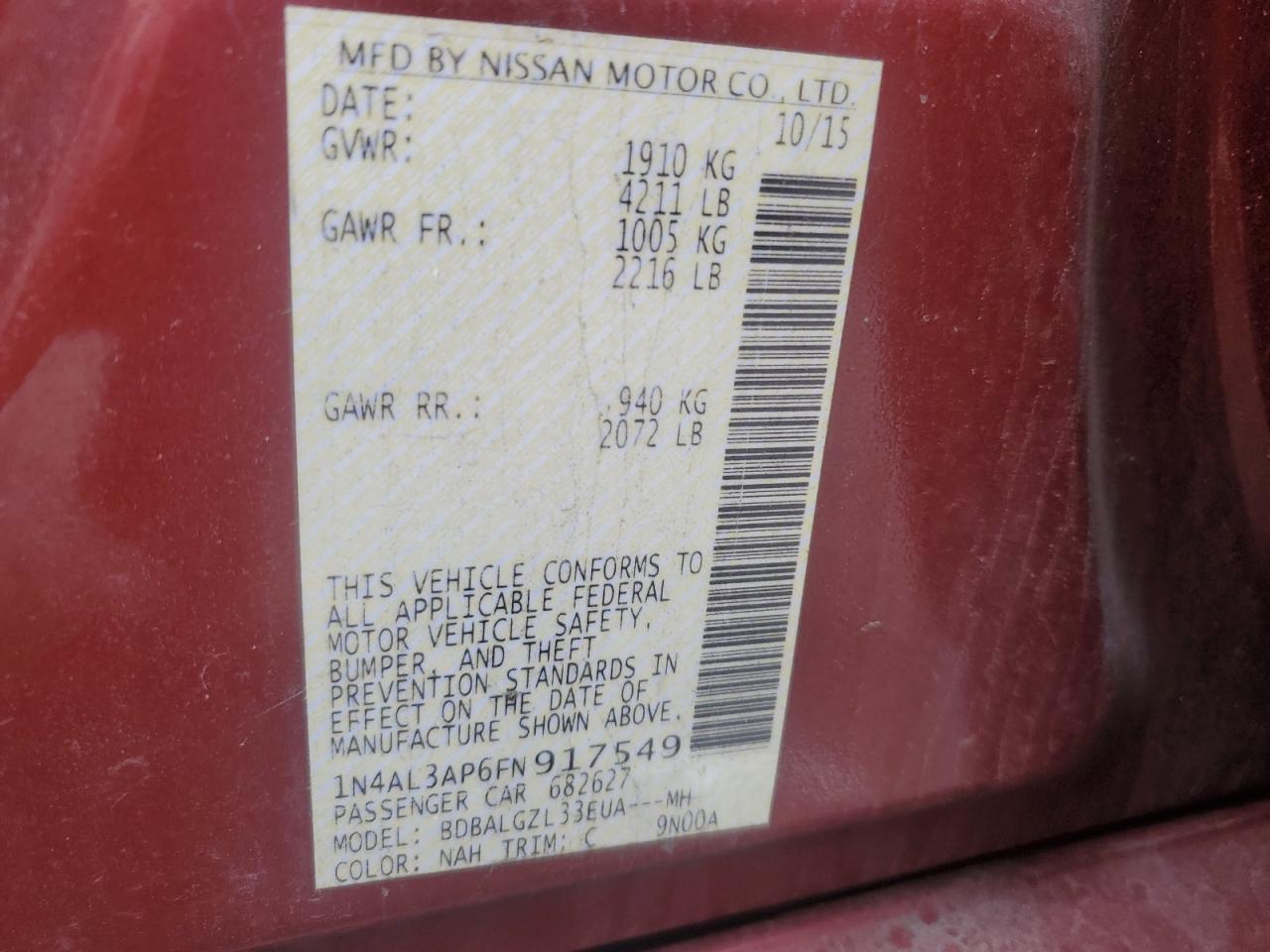 Photo 11 VIN: 1N4AL3AP6FN917549 - NISSAN ALTIMA 