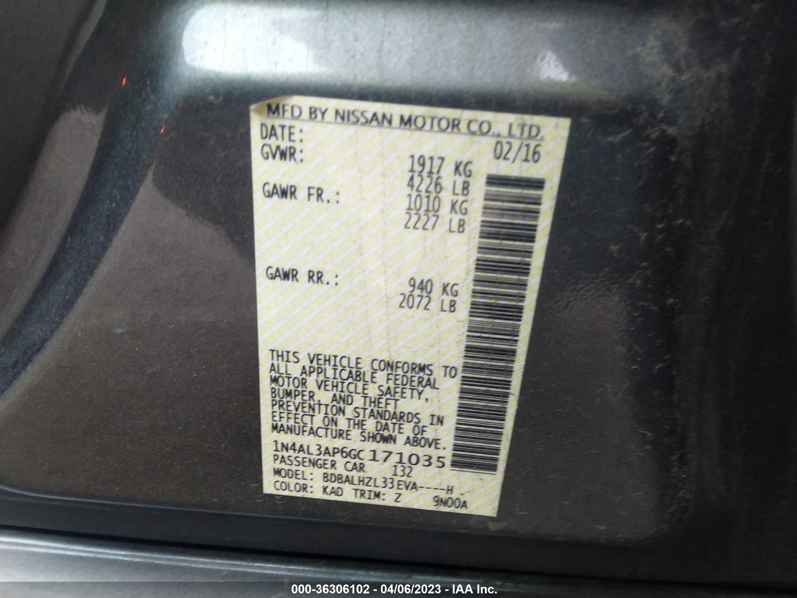 Photo 8 VIN: 1N4AL3AP6GC171035 - NISSAN ALTIMA 