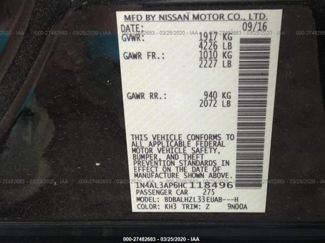 Photo 8 VIN: 1N4AL3AP6HC118496 - NISSAN ALTIMA 