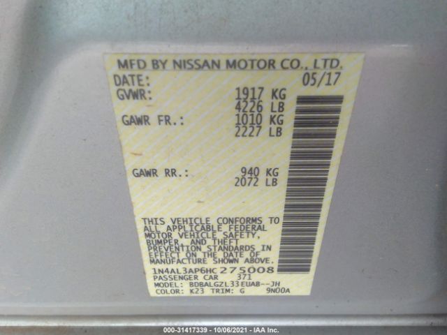 Photo 8 VIN: 1N4AL3AP6HC275008 - NISSAN ALTIMA 