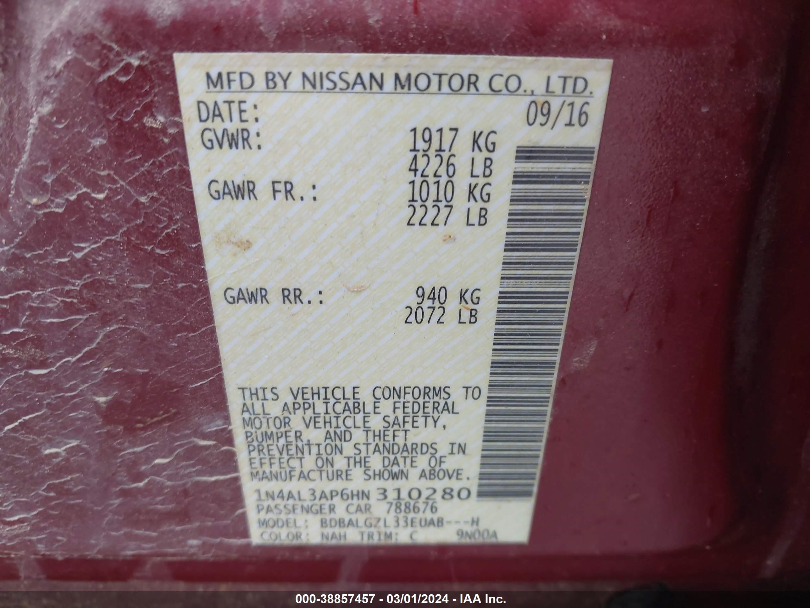 Photo 8 VIN: 1N4AL3AP6HN310280 - NISSAN ALTIMA 