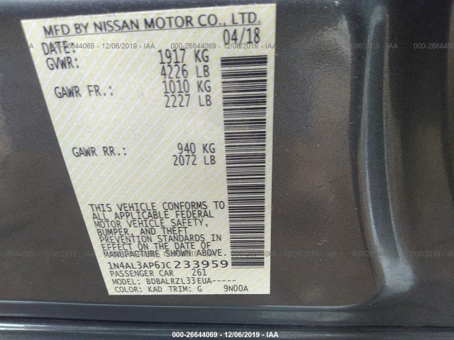 Photo 8 VIN: 1N4AL3AP6JC233959 - NISSAN ALTIMA 