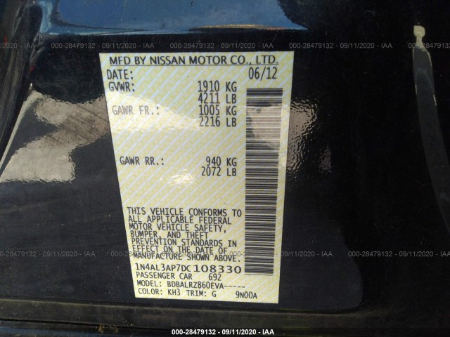 Photo 8 VIN: 1N4AL3AP7DC108330 - NISSAN ALTIMA 