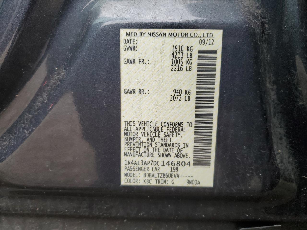 Photo 12 VIN: 1N4AL3AP7DC146804 - NISSAN ALTIMA 