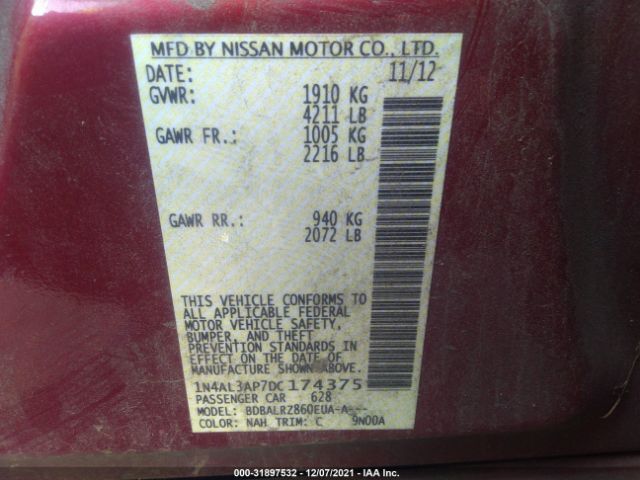 Photo 8 VIN: 1N4AL3AP7DC174375 - NISSAN ALTIMA 