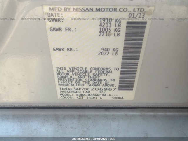 Photo 8 VIN: 1N4AL3AP7DC206967 - NISSAN ALTIMA 