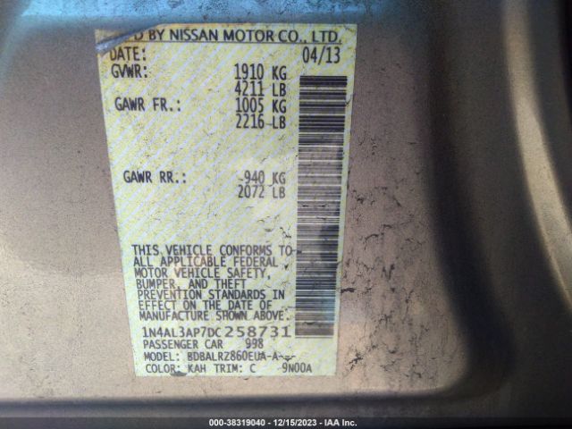 Photo 8 VIN: 1N4AL3AP7DC258731 - NISSAN ALTIMA 