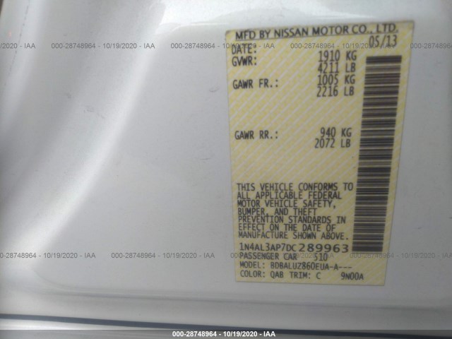 Photo 8 VIN: 1N4AL3AP7DC289963 - NISSAN ALTIMA 