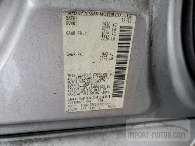 Photo 12 VIN: 1N4AL3AP7DN491481 - NISSAN ALTIMA 