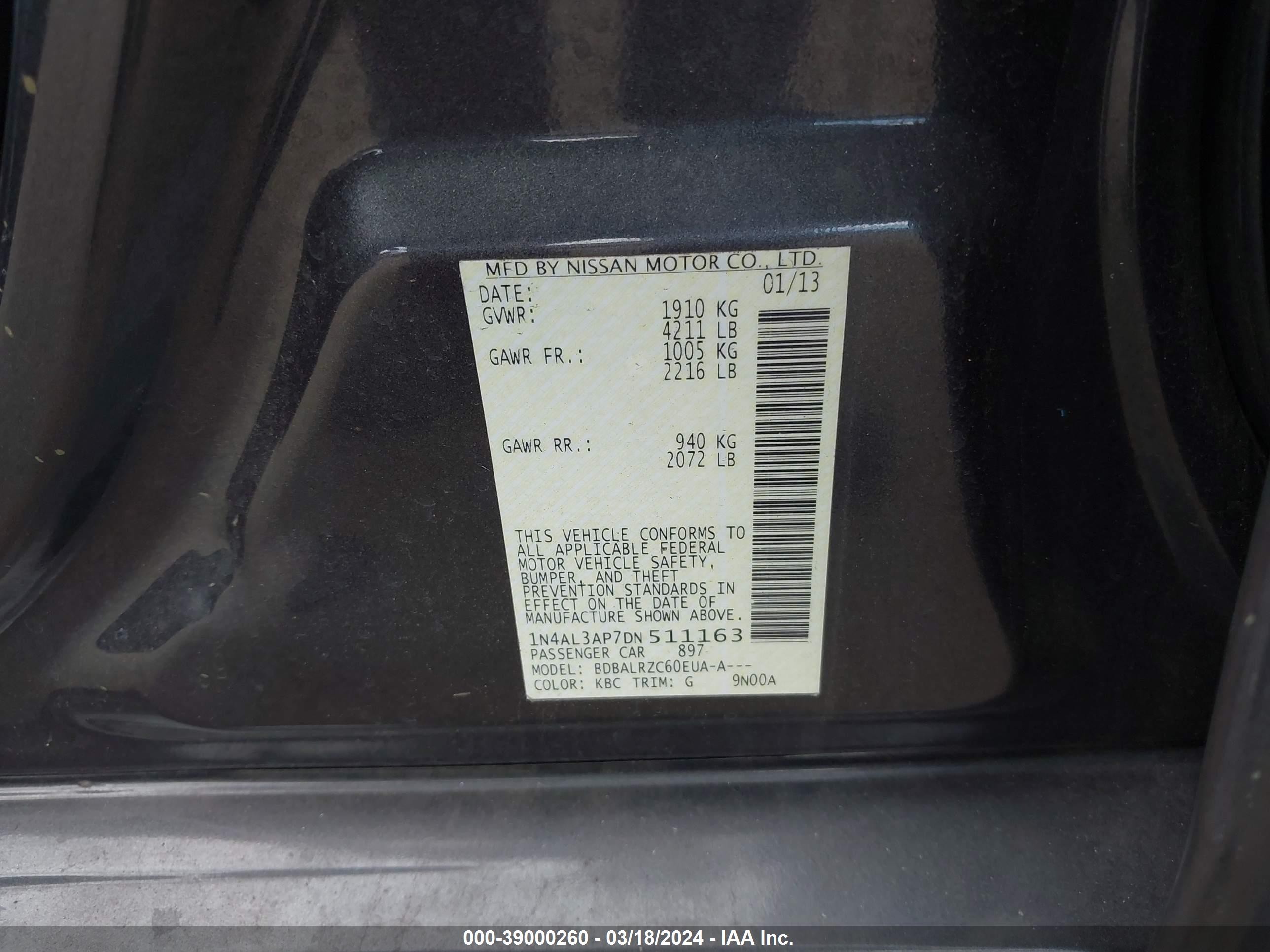 Photo 8 VIN: 1N4AL3AP7DN511163 - NISSAN ALTIMA 