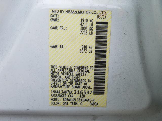 Photo 9 VIN: 1N4AL3AP7EC316547 - NISSAN ALTIMA 2.5 