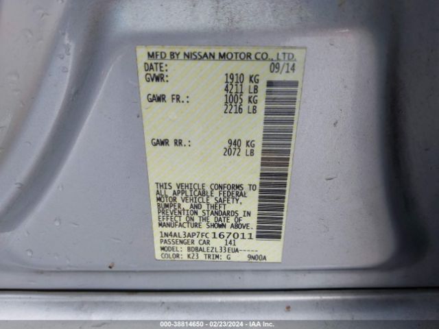 Photo 8 VIN: 1N4AL3AP7FC167011 - NISSAN ALTIMA 