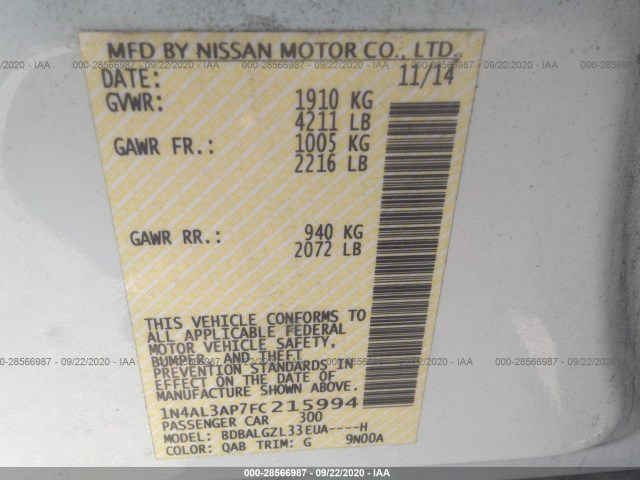 Photo 8 VIN: 1N4AL3AP7FC215994 - NISSAN ALTIMA 