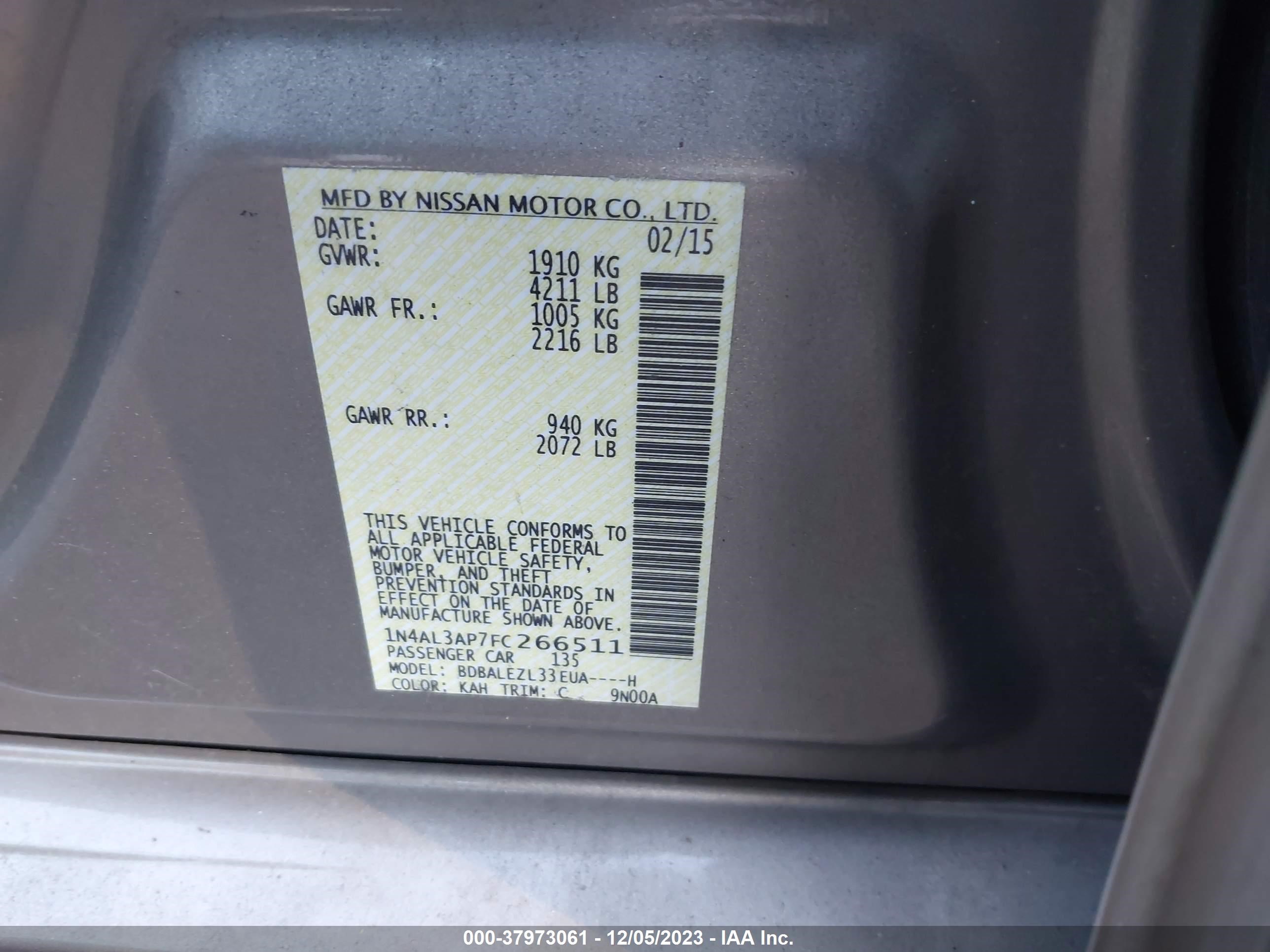 Photo 8 VIN: 1N4AL3AP7FC266511 - NISSAN ALTIMA 