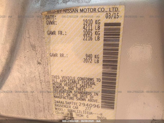 Photo 8 VIN: 1N4AL3AP7FC294096 - NISSAN ALTIMA 