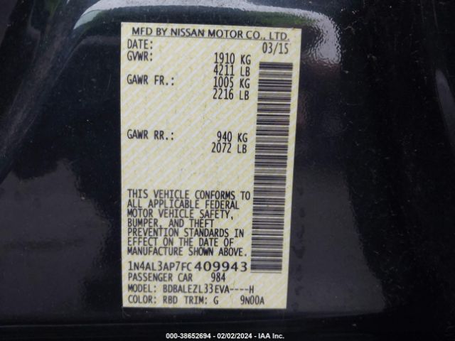 Photo 8 VIN: 1N4AL3AP7FC409943 - NISSAN ALTIMA 