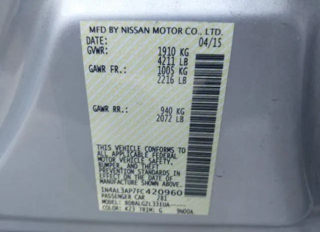 Photo 8 VIN: 1N4AL3AP7FC420960 - NISSAN ALTIMA 