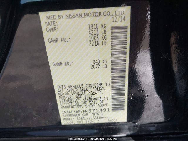 Photo 8 VIN: 1N4AL3AP7FN375491 - NISSAN ALTIMA 