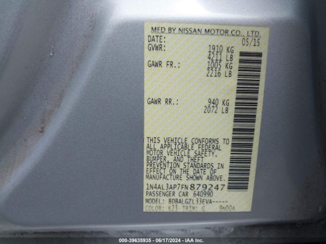 Photo 8 VIN: 1N4AL3AP7FN879247 - NISSAN ALTIMA 