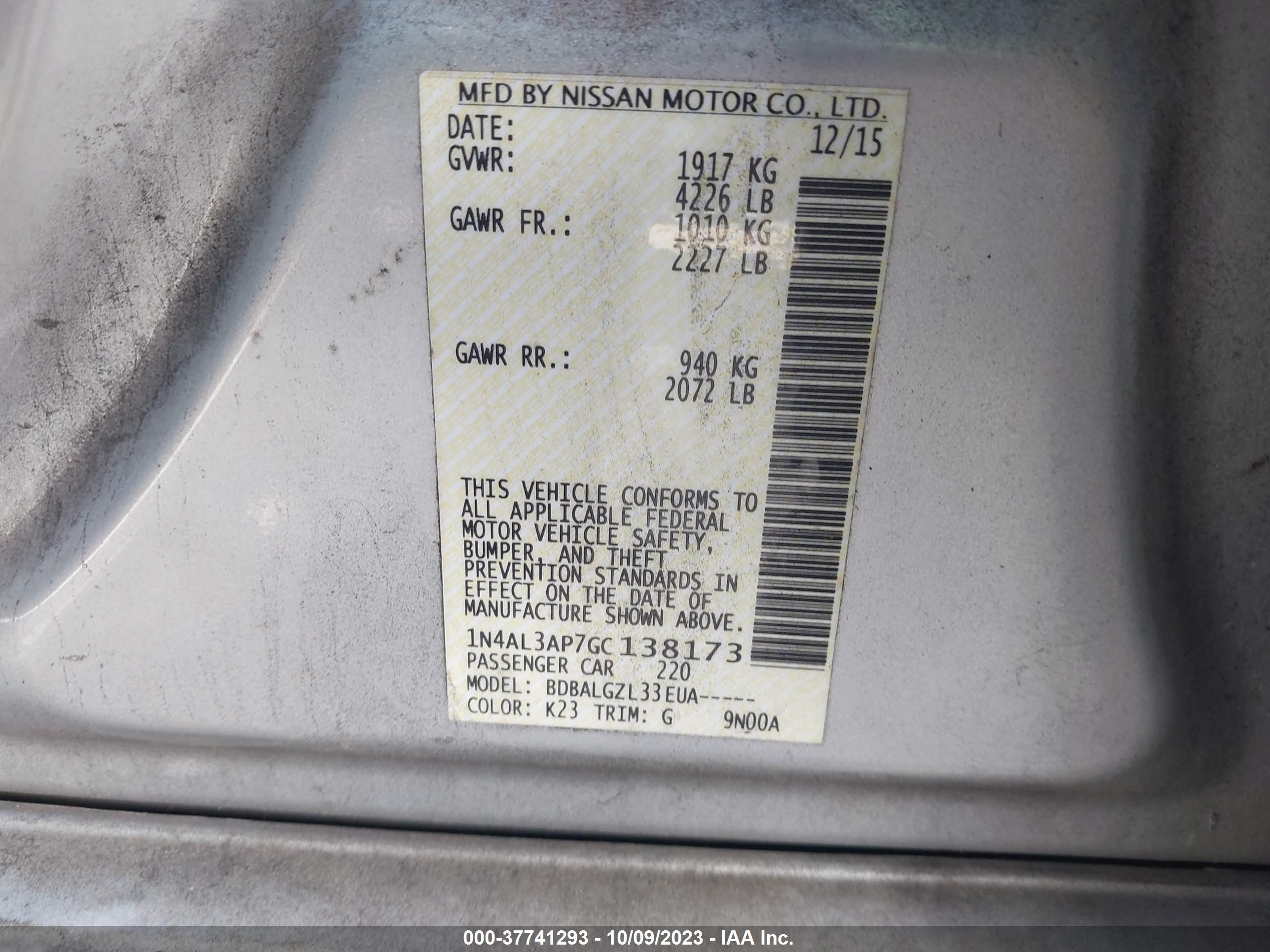 Photo 8 VIN: 1N4AL3AP7GC138173 - NISSAN ALTIMA 