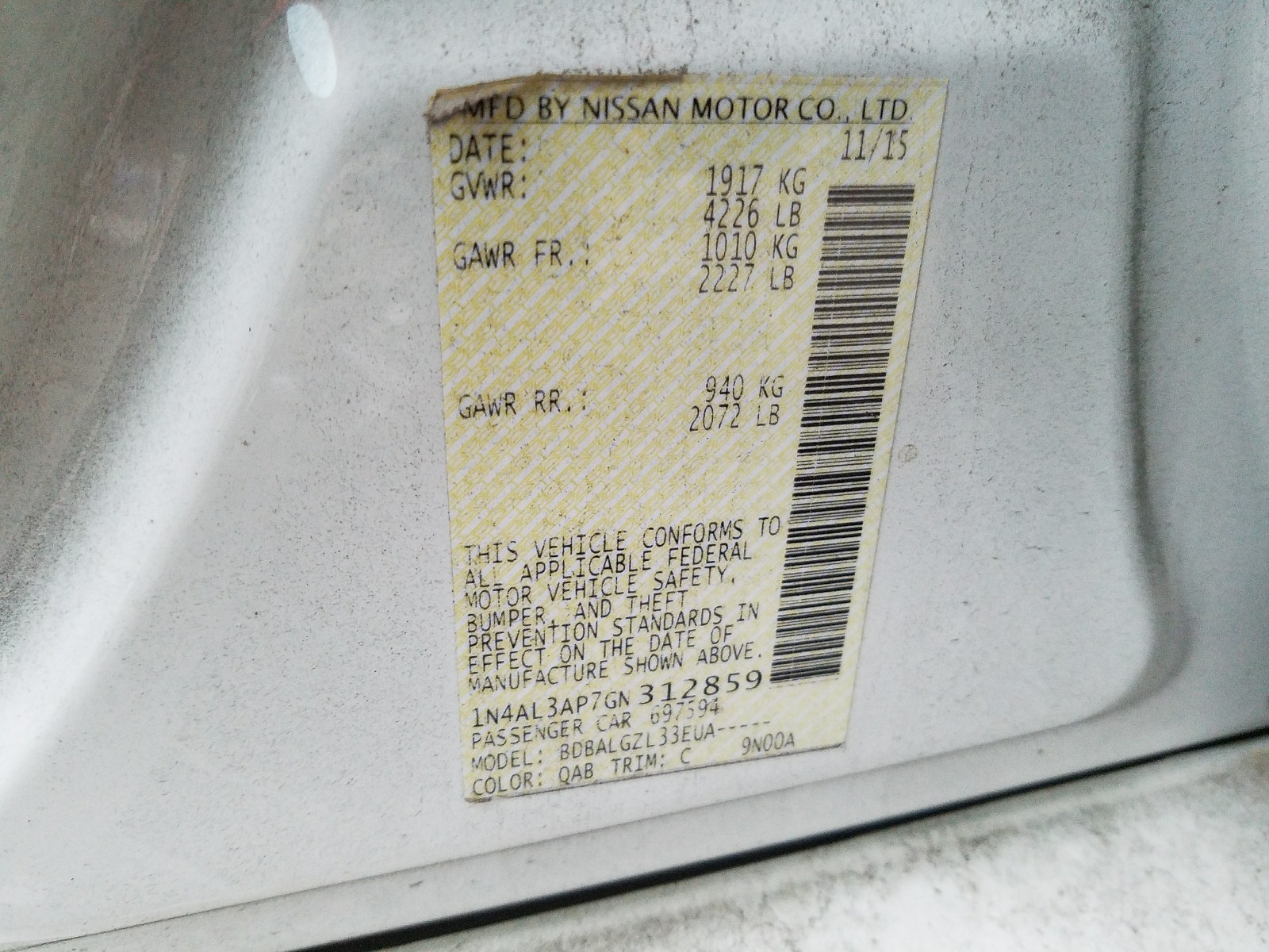 Photo 9 VIN: 1N4AL3AP7GN312859 - NISSAN ALTIMA 2.5 