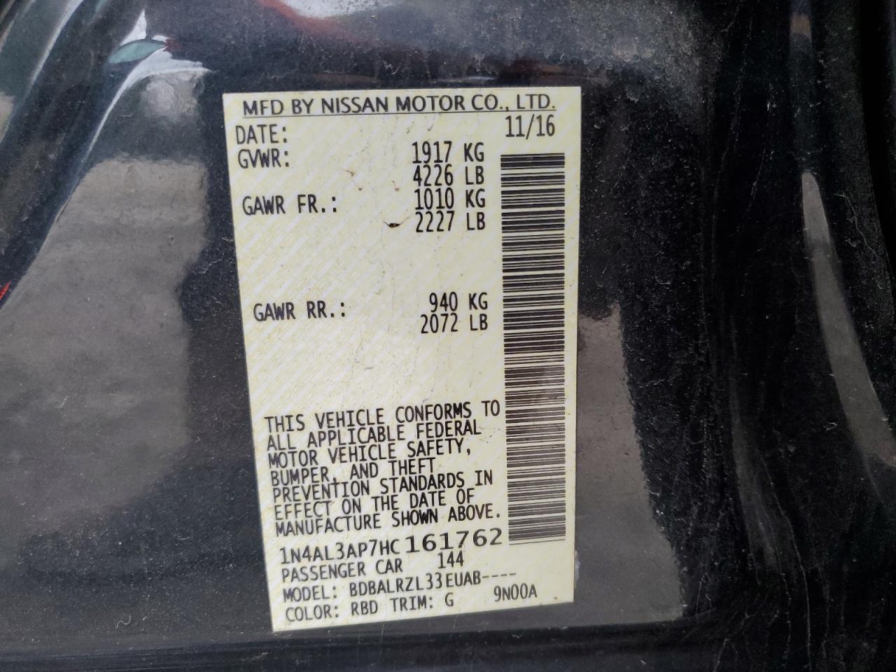 Photo 11 VIN: 1N4AL3AP7HC161762 - NISSAN ALTIMA 