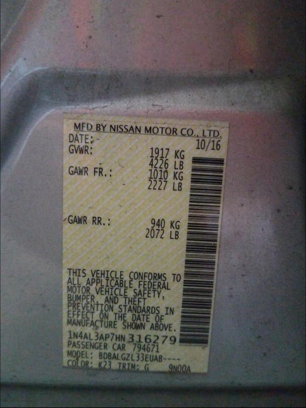 Photo 9 VIN: 1N4AL3AP7HN316279 - NISSAN ALTIMA 2.5 