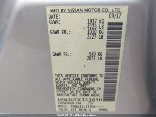 Photo 8 VIN: 1N4AL3AP7JC111630 - NISSAN ALTIMA 