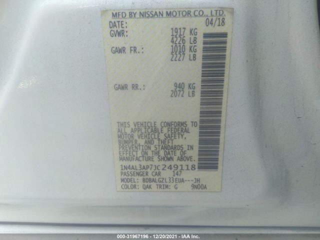 Photo 8 VIN: 1N4AL3AP7JC249118 - NISSAN ALTIMA 