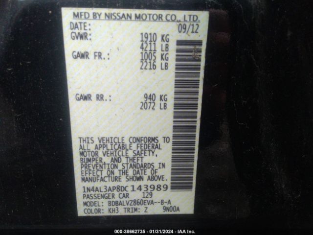 Photo 8 VIN: 1N4AL3AP8DC143989 - NISSAN ALTIMA 