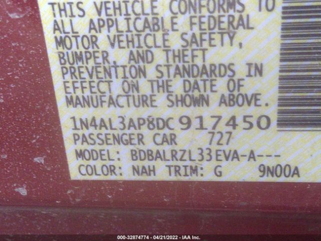 Photo 8 VIN: 1N4AL3AP8DC917450 - NISSAN ALTIMA 