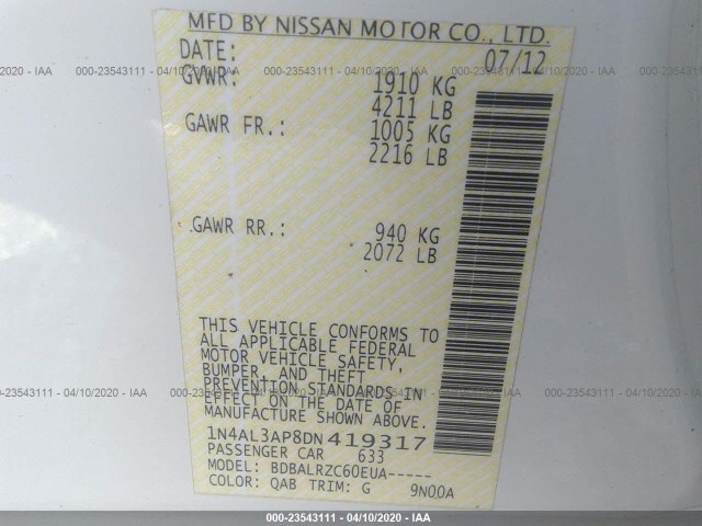 Photo 8 VIN: 1N4AL3AP8DN419317 - NISSAN ALTIMA 