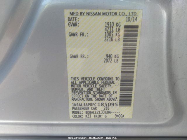 Photo 8 VIN: 1N4AL3AP8FC185095 - NISSAN ALTIMA 