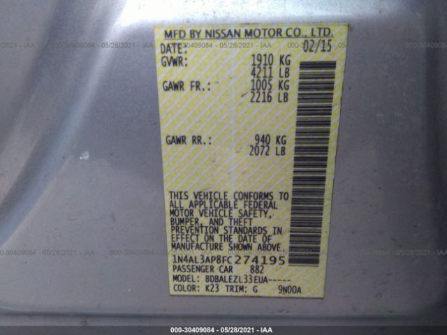 Photo 8 VIN: 1N4AL3AP8FC274195 - NISSAN ALTIMA 