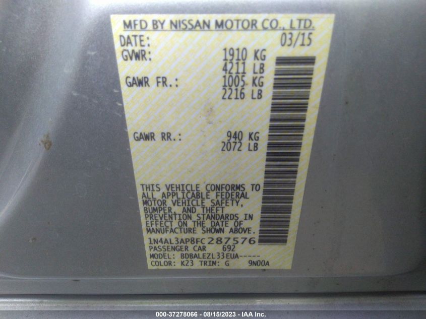 Photo 8 VIN: 1N4AL3AP8FC287576 - NISSAN ALTIMA 