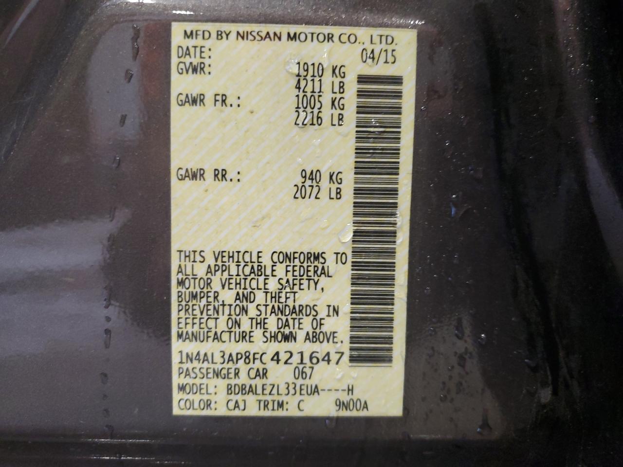 Photo 11 VIN: 1N4AL3AP8FC421647 - NISSAN ALTIMA 