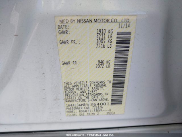 Photo 8 VIN: 1N4AL3AP8FN364001 - NISSAN ALTIMA 