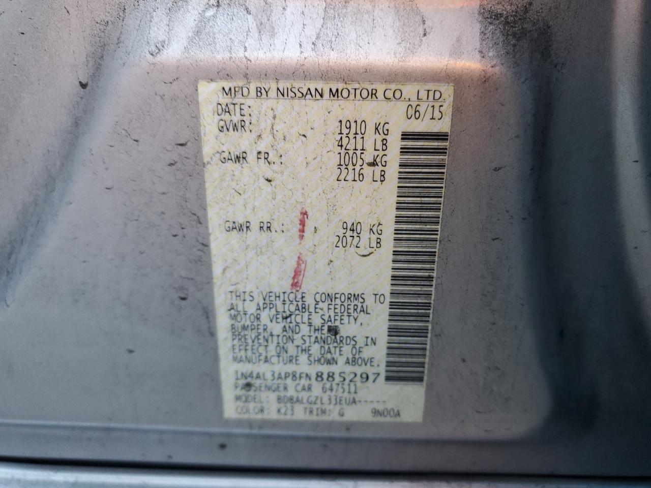 Photo 12 VIN: 1N4AL3AP8FN885297 - NISSAN ALTIMA 