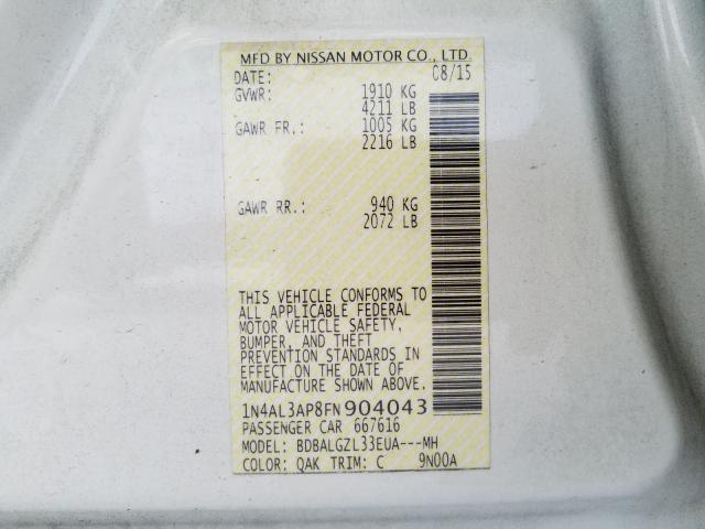 Photo 9 VIN: 1N4AL3AP8FN904043 - NISSAN ALTIMA 2.5 