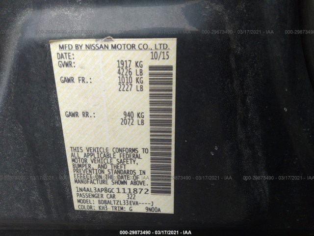 Photo 8 VIN: 1N4AL3AP8GC111872 - NISSAN ALTIMA 