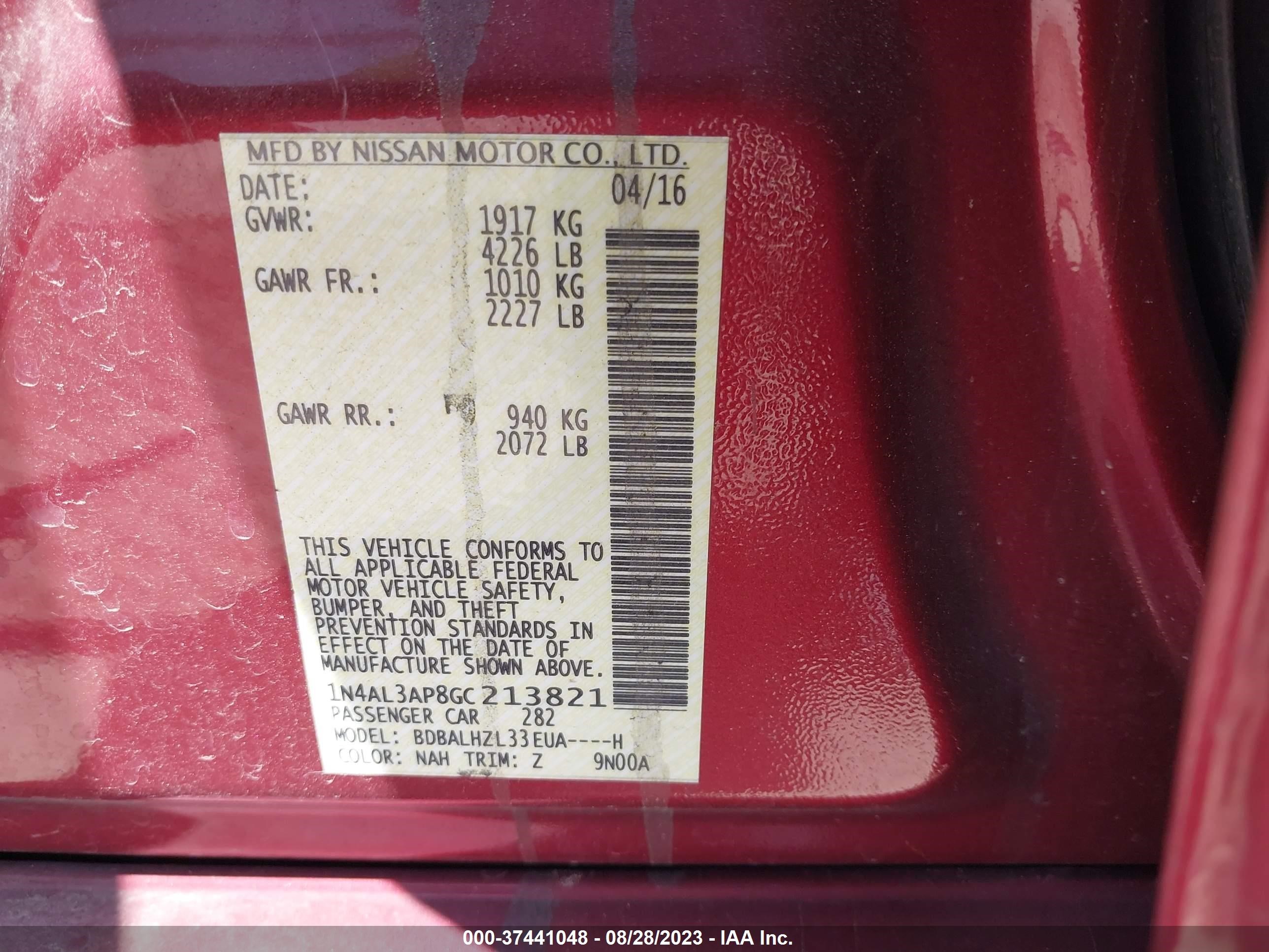 Photo 8 VIN: 1N4AL3AP8GC213821 - NISSAN ALTIMA 