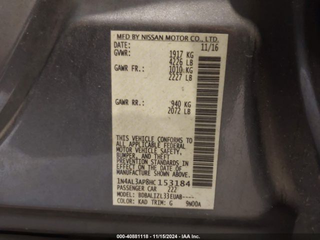 Photo 8 VIN: 1N4AL3AP8HC153184 - NISSAN ALTIMA 