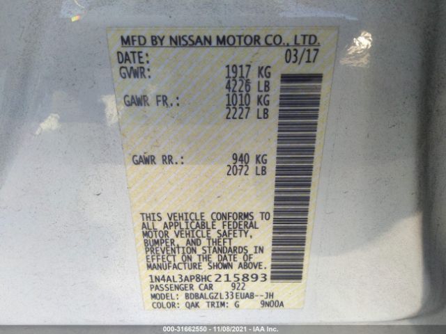 Photo 8 VIN: 1N4AL3AP8HC215893 - NISSAN ALTIMA 