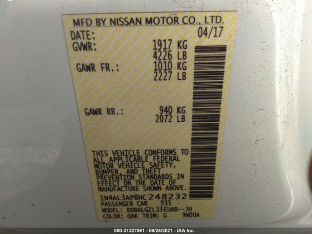 Photo 8 VIN: 1N4AL3AP8HC248232 - NISSAN ALTIMA 