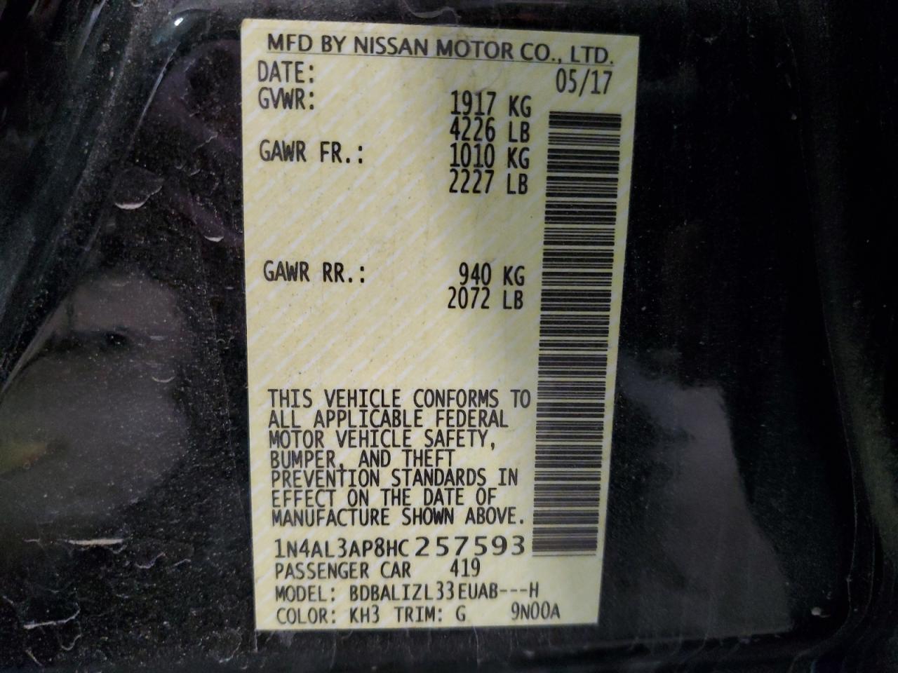 Photo 11 VIN: 1N4AL3AP8HC257593 - NISSAN ALTIMA 