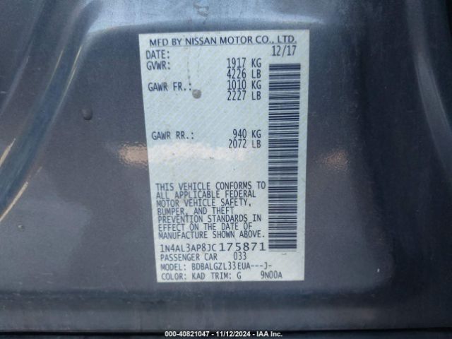 Photo 8 VIN: 1N4AL3AP8JC175871 - NISSAN ALTIMA 