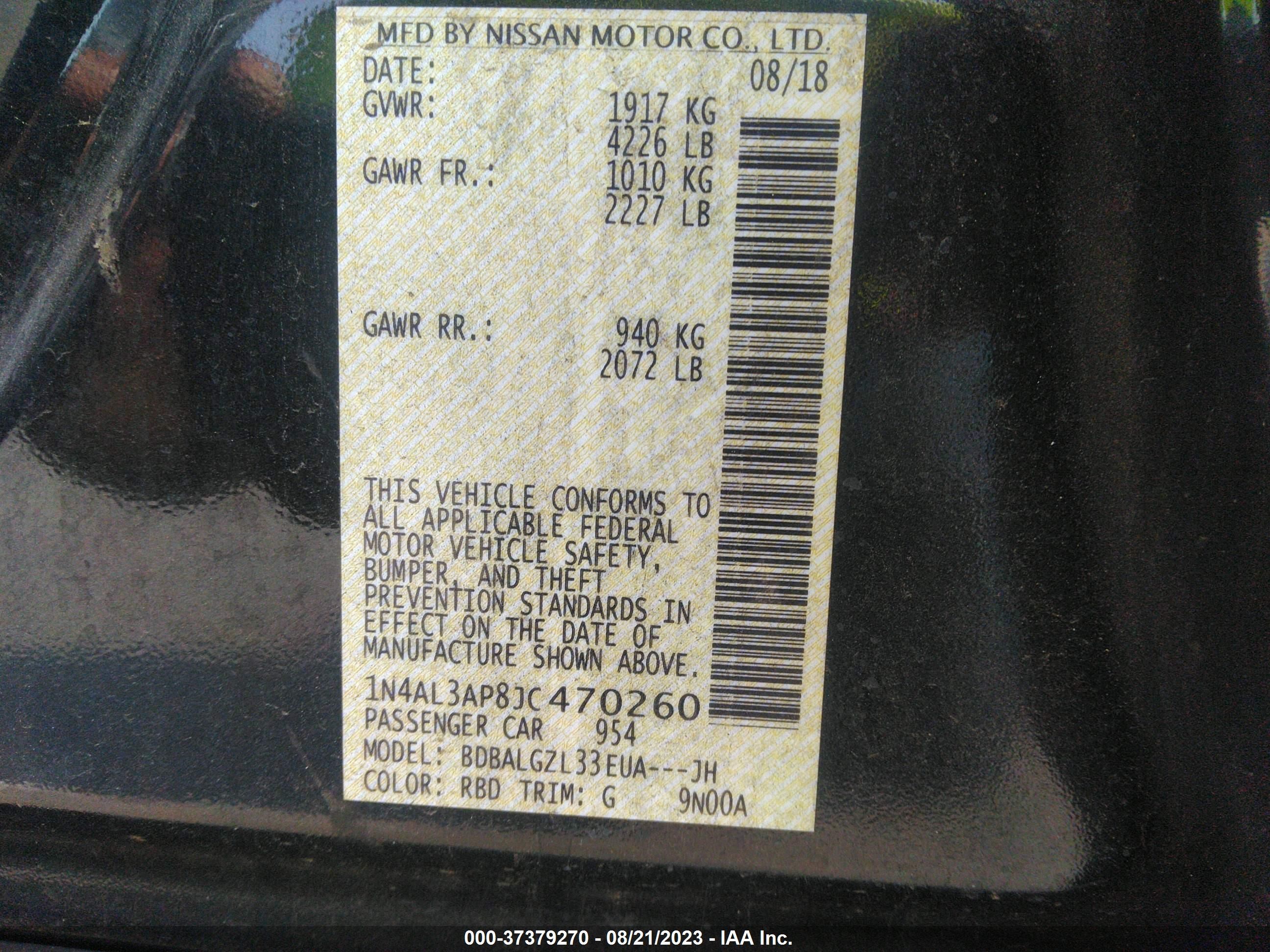 Photo 8 VIN: 1N4AL3AP8JC470260 - NISSAN ALTIMA 