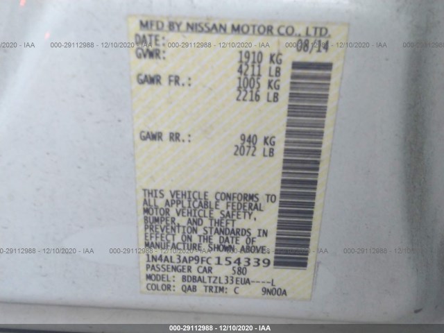 Photo 8 VIN: 1N4AL3AP9FC154339 - NISSAN ALTIMA 