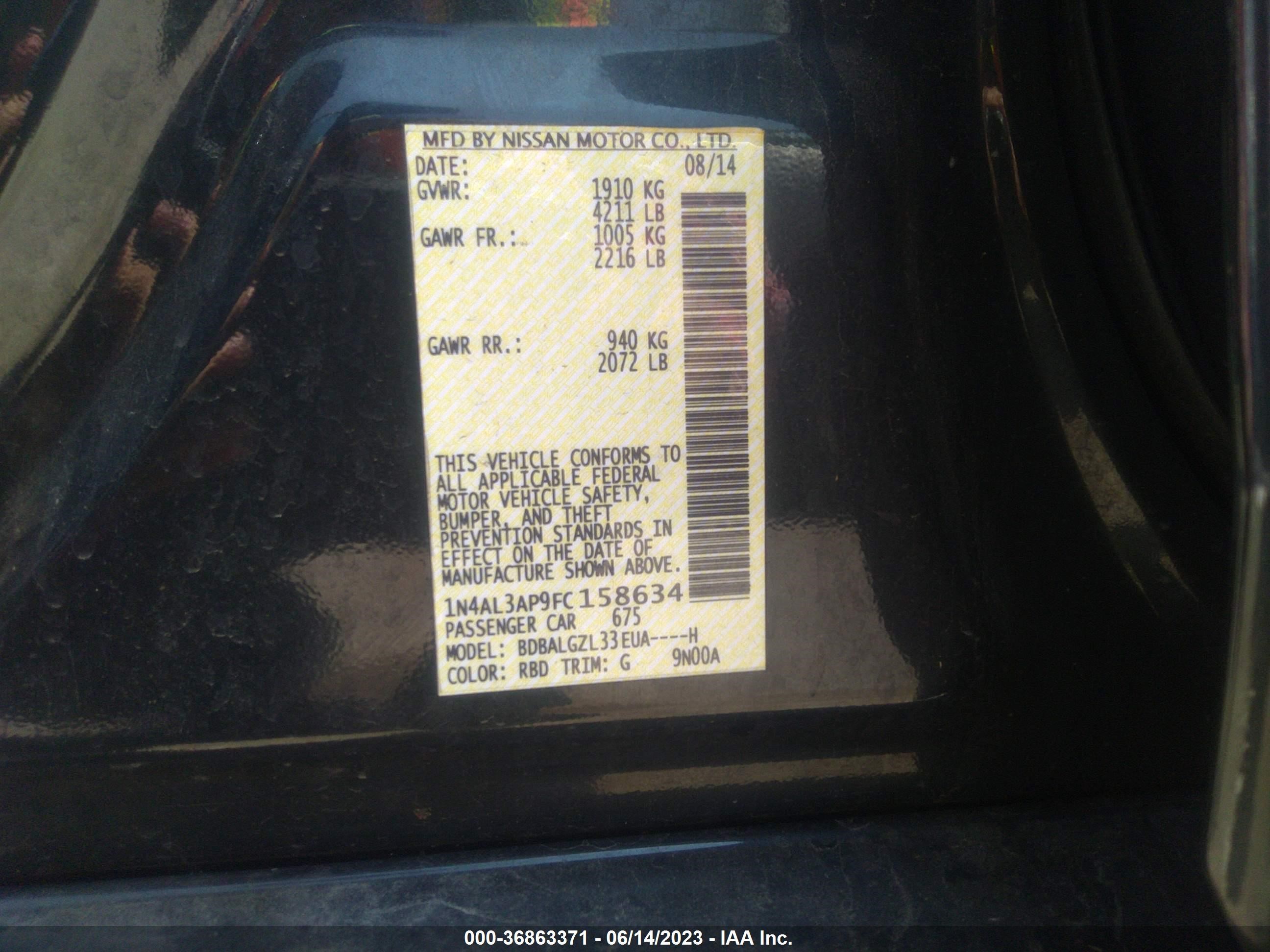 Photo 8 VIN: 1N4AL3AP9FC158634 - NISSAN ALTIMA 